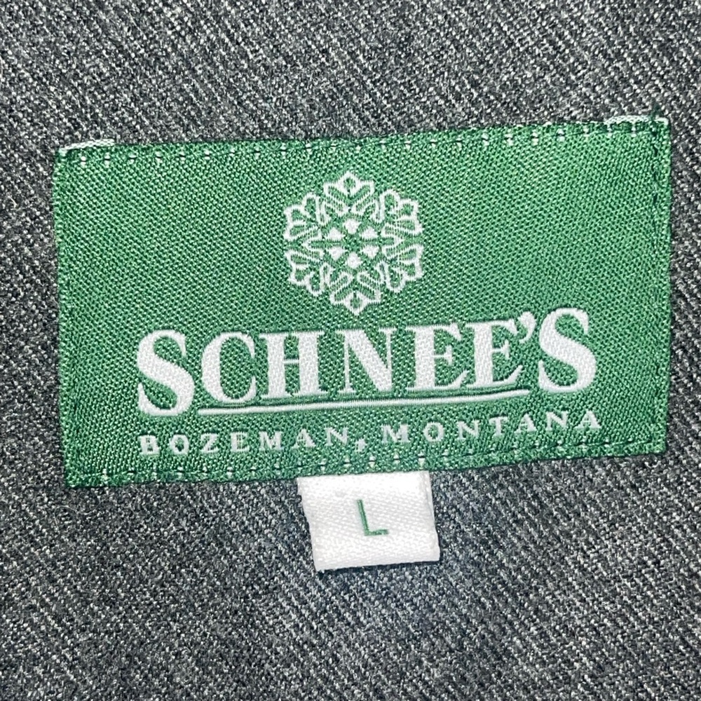 Schnees rifleman flannel shacket in grey w/leather trim collar. Size large GUC - Picture 10 of 11